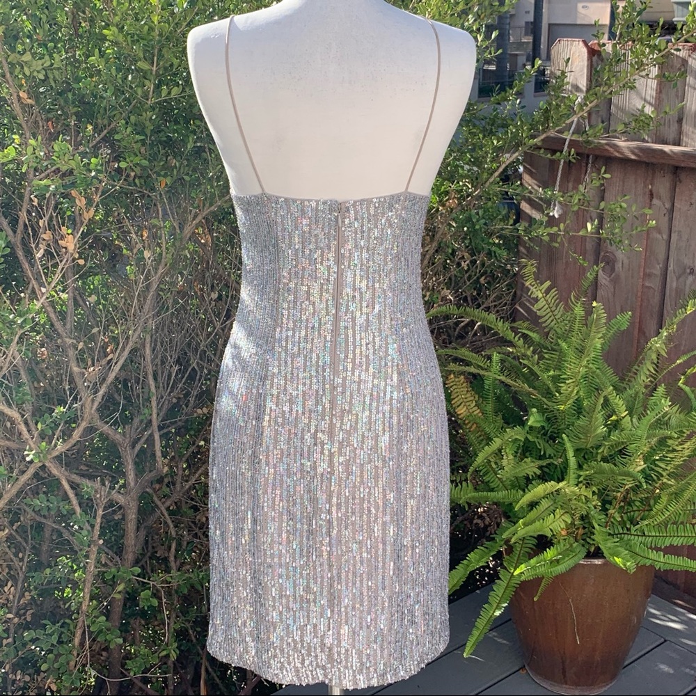 Scala Sequenced Silver Spaghetti Strap Evening Dr… - image 3